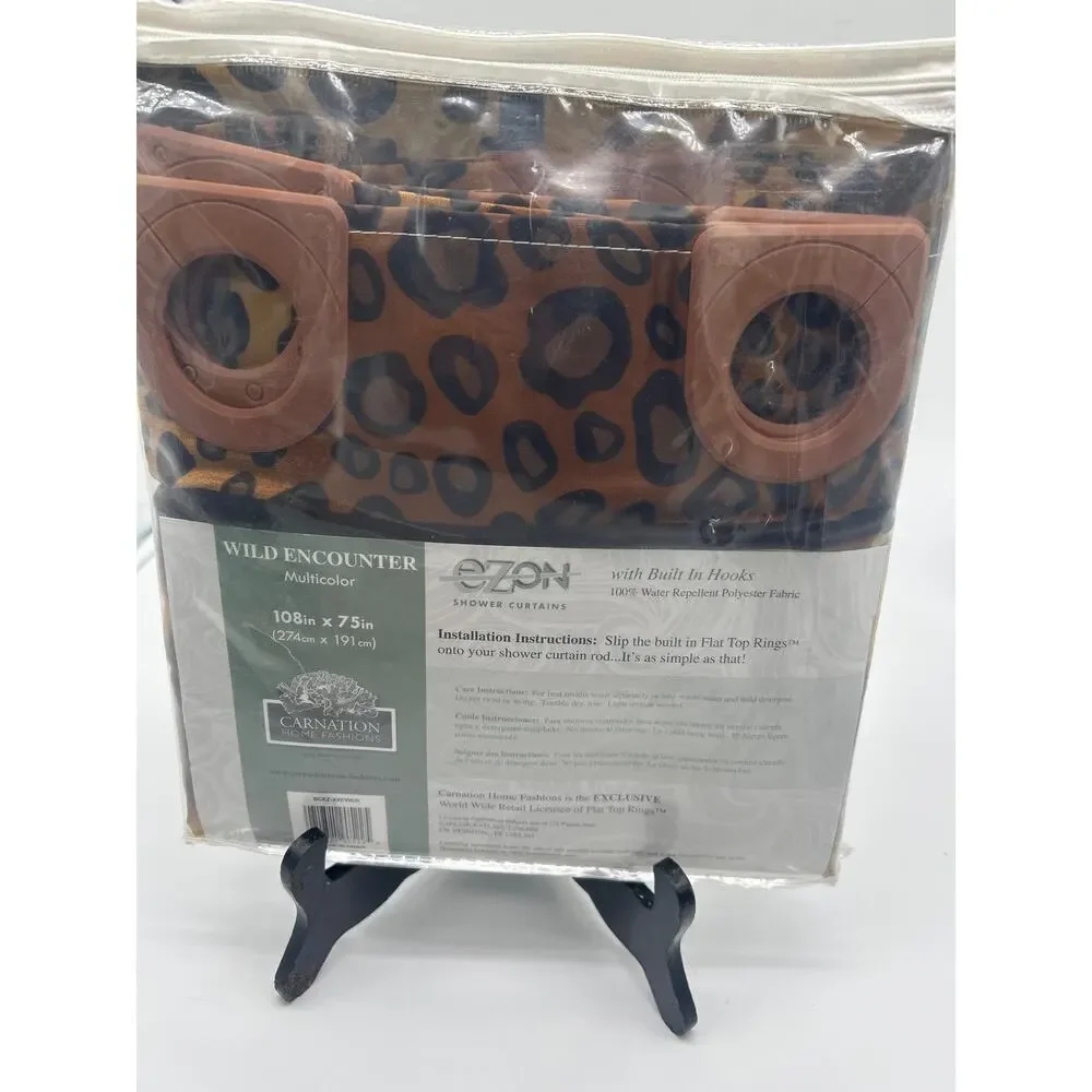 Carnation Home Fashions EZ-ON Wild Encounter Shower Curtain 108x75 Hookless NIP
